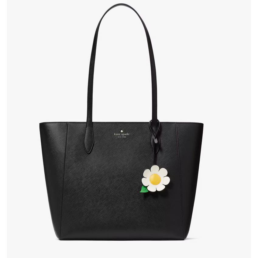 Kate Spade Dana Tote Black White Shoulder Purse KG581 with Daisy Charm