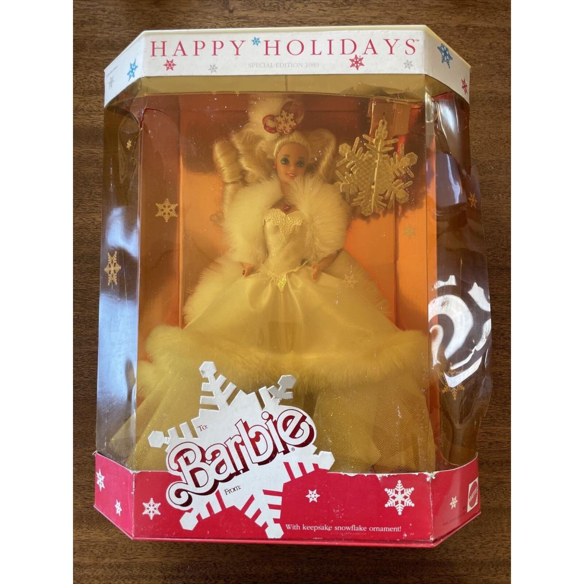 1989 Happy Holiday Barbie Doll in Box with Keepsake Snowflake Ornament