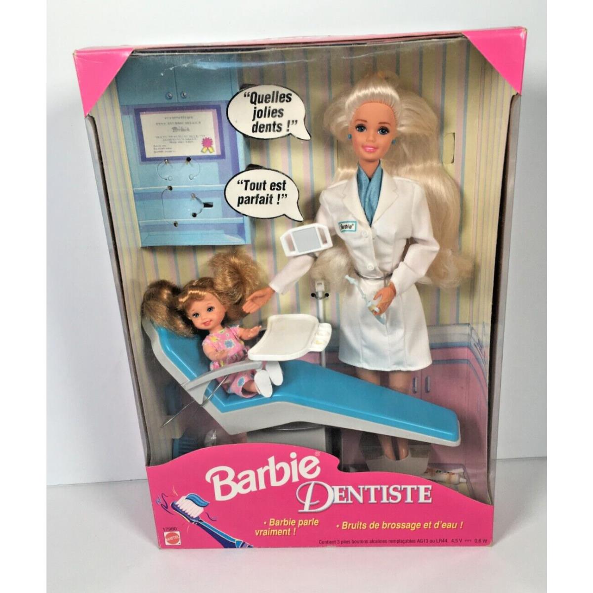 Vintage 1997 Dentist Barbie Kelly Play Set 17980 French Speaking