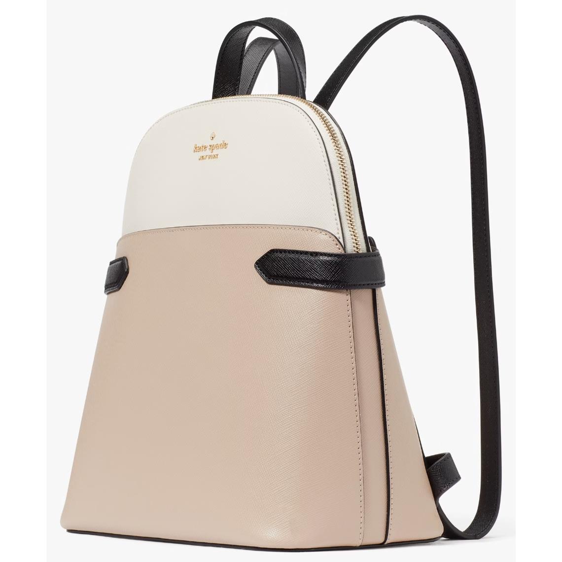 Kate Spade Staci Dome Backpack Beige White Leather Bag KG022 FS