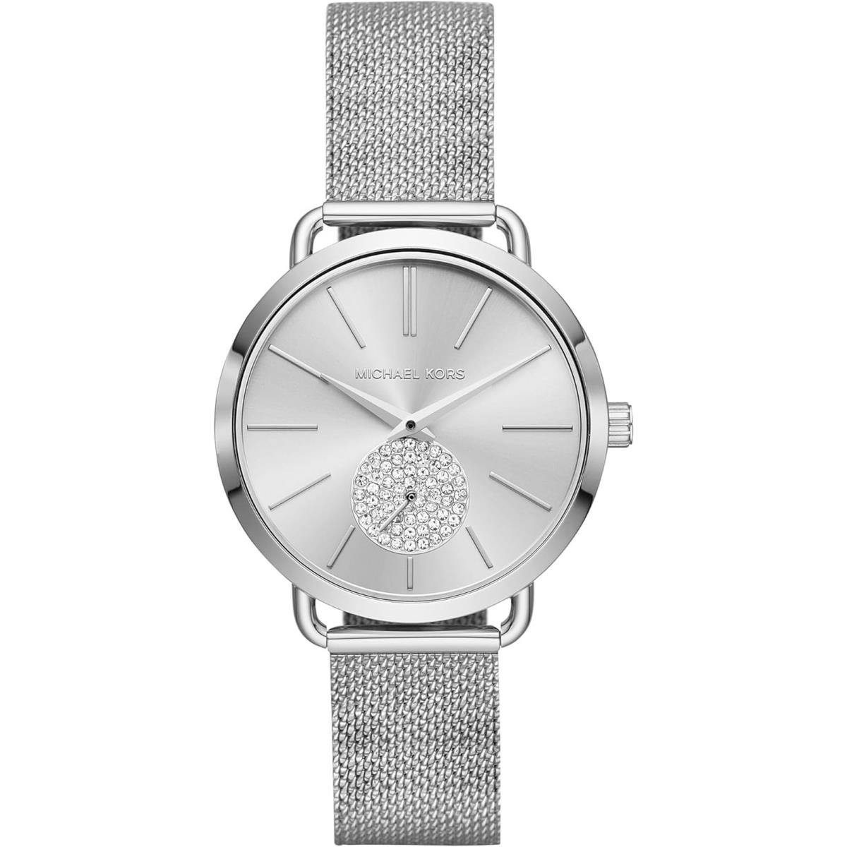 Michael Kors Portia Women`s Watch Stainless Steel Bracelet Watch For Women All Silver Mesh