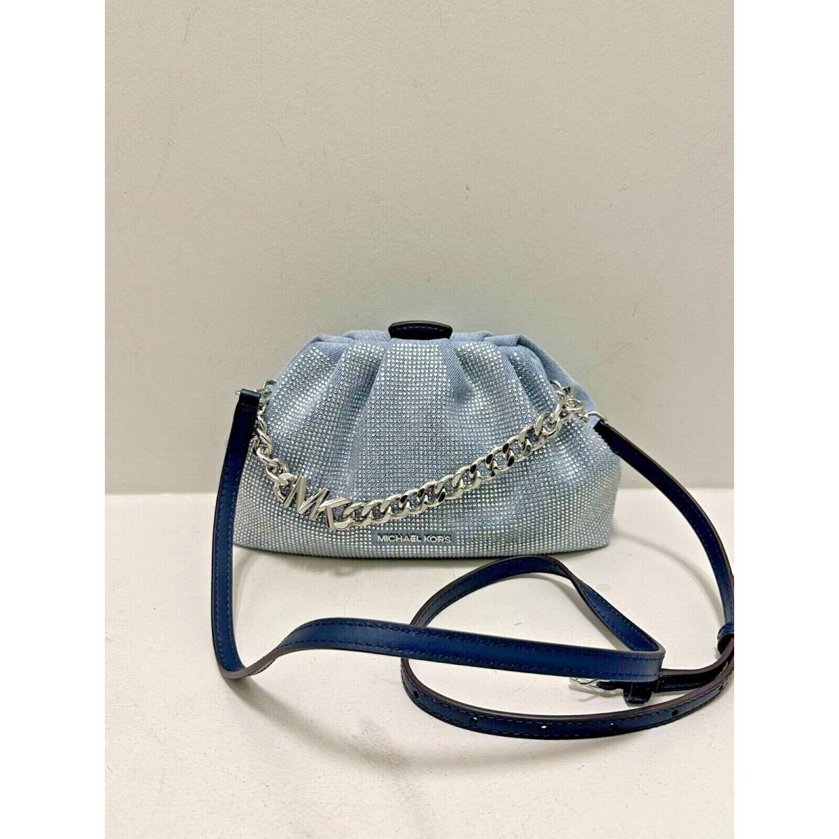 Michael Kors Nola Small MK Chain Clutch Crossbody Bag Handbag Purse Shoulder MK LIGHT DENIM