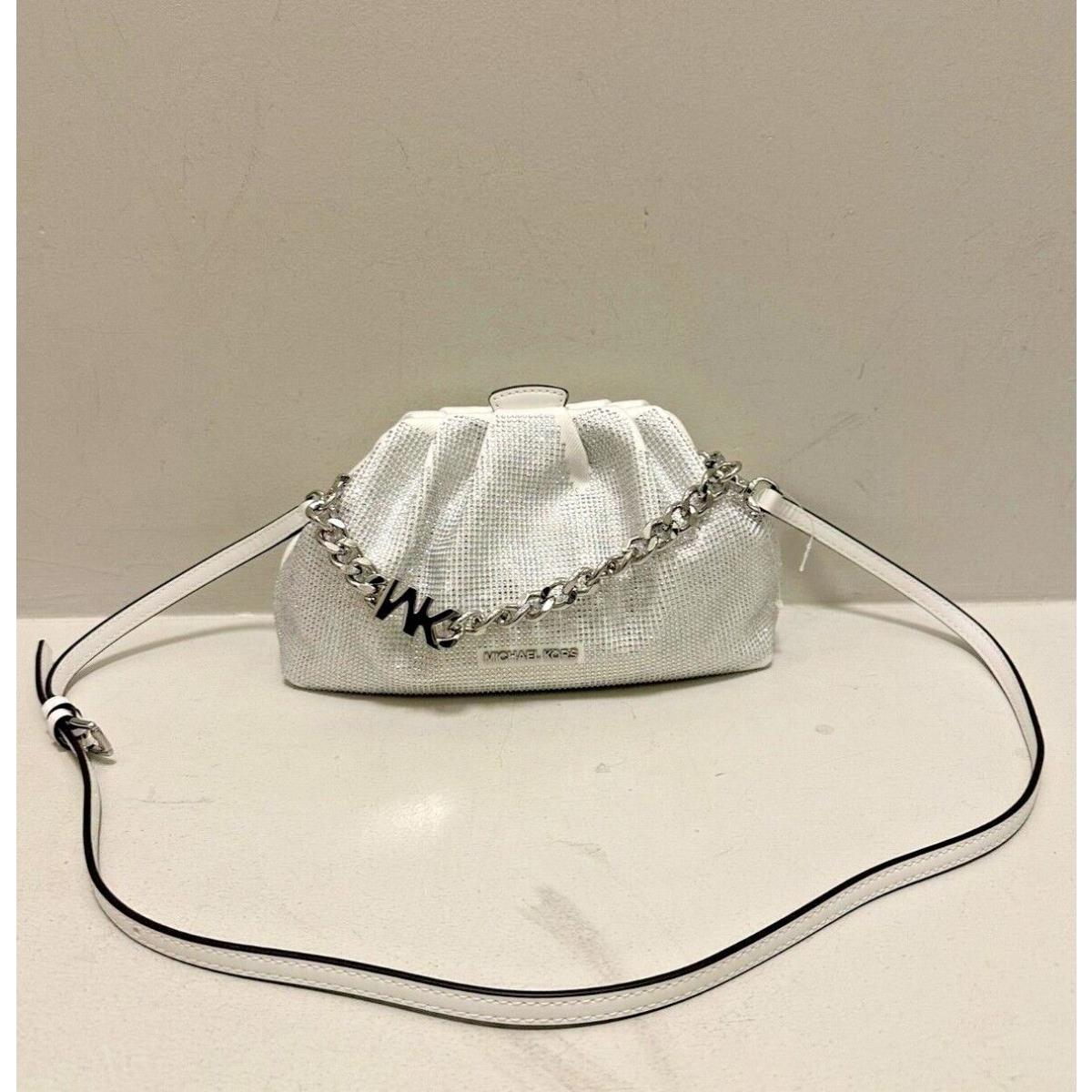 Michael Kors Nola Small MK Chain Clutch Crossbody Bag Handbag Purse Shoulder MK OPTIC WHITE