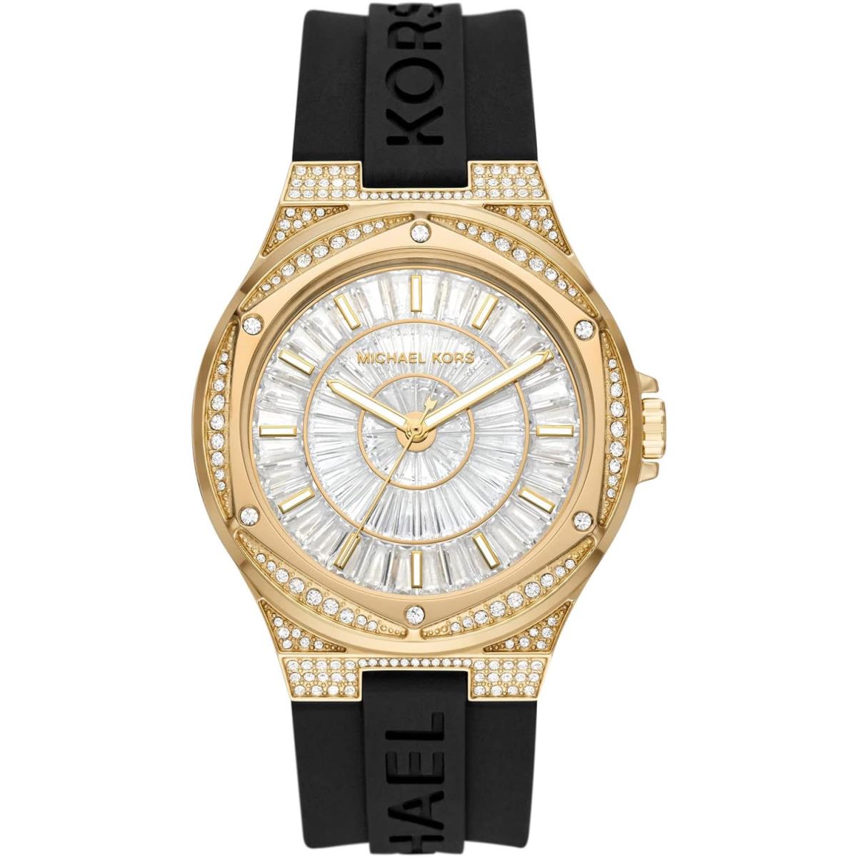 Michael Kors Lennox Women`s Watch Stainless Steel Watch For Women with Steel Black Silicone