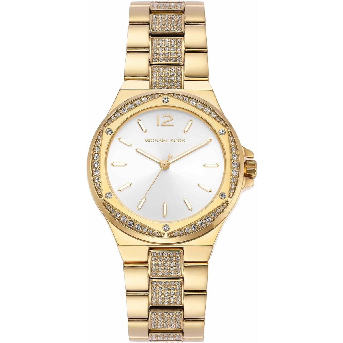Michael Kors Lennox Women`s Watch Stainless Steel Watch For Women with Steel Gold Glitz Bracelet