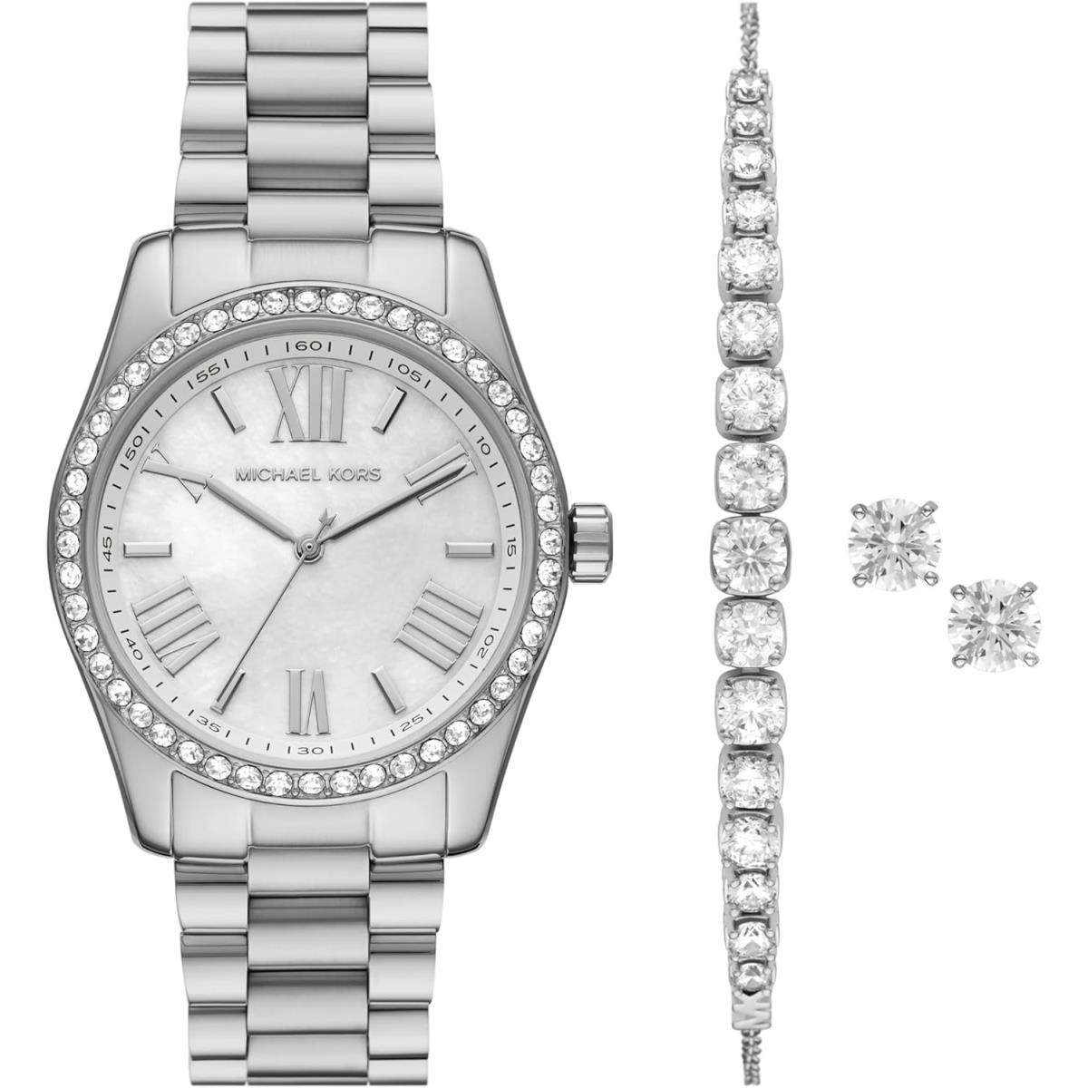 Michael Kors Lexington Women`s Chronograph Watch All Colors Styles All Sizes/ Silver Gift Set