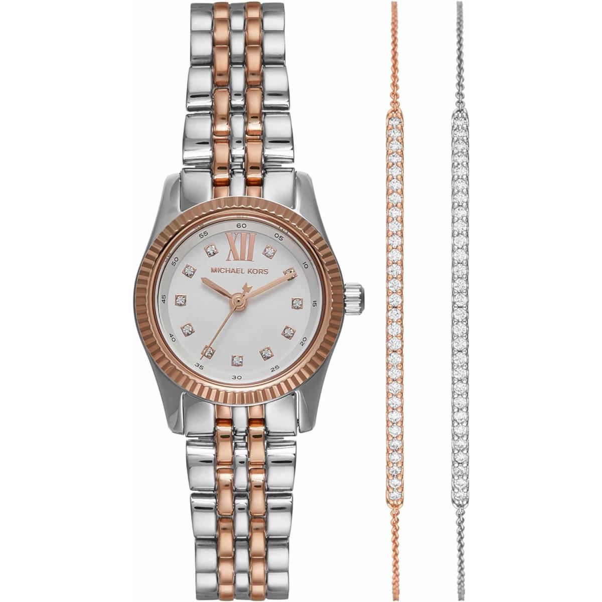 Michael Kors Lexington Women`s Chronograph Watch All Colors Styles All Sizes/ Silver/Rose Gold Bracelet Gift Set