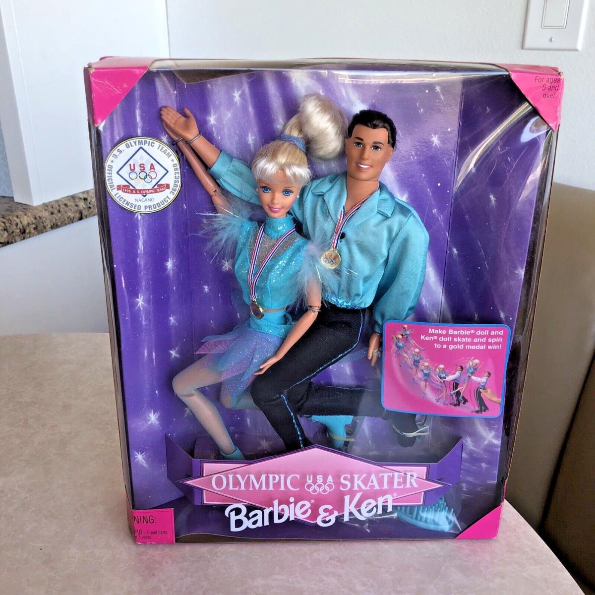 Barbie Doll Ken Olympic Ice Skaters 1997 Skate and Spin Usa 18726 Box