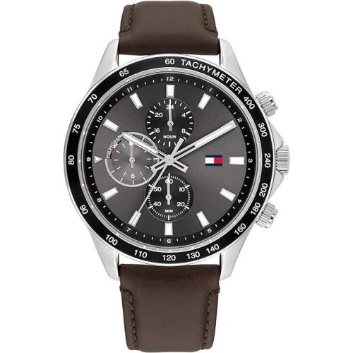 Tommy Hilfiger Men`s Stainless Steel Case and Leather Strap Watch Brown 1792015