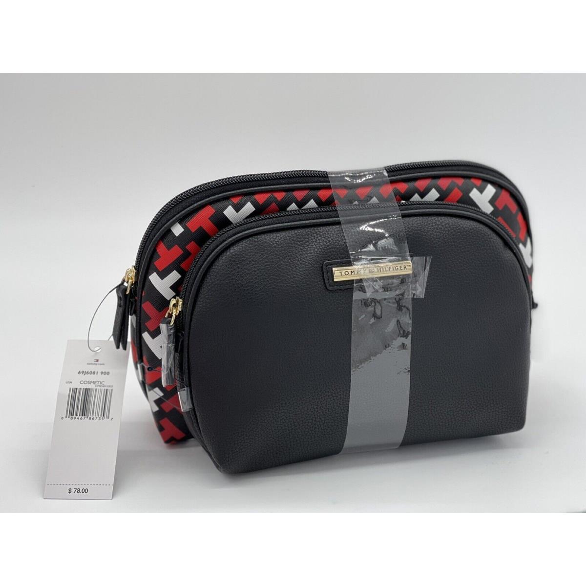 Tommy Hilfiger 2pcs Cosmetics Pouch Set Makeup Travel Toiletries Logo Zipper Bag