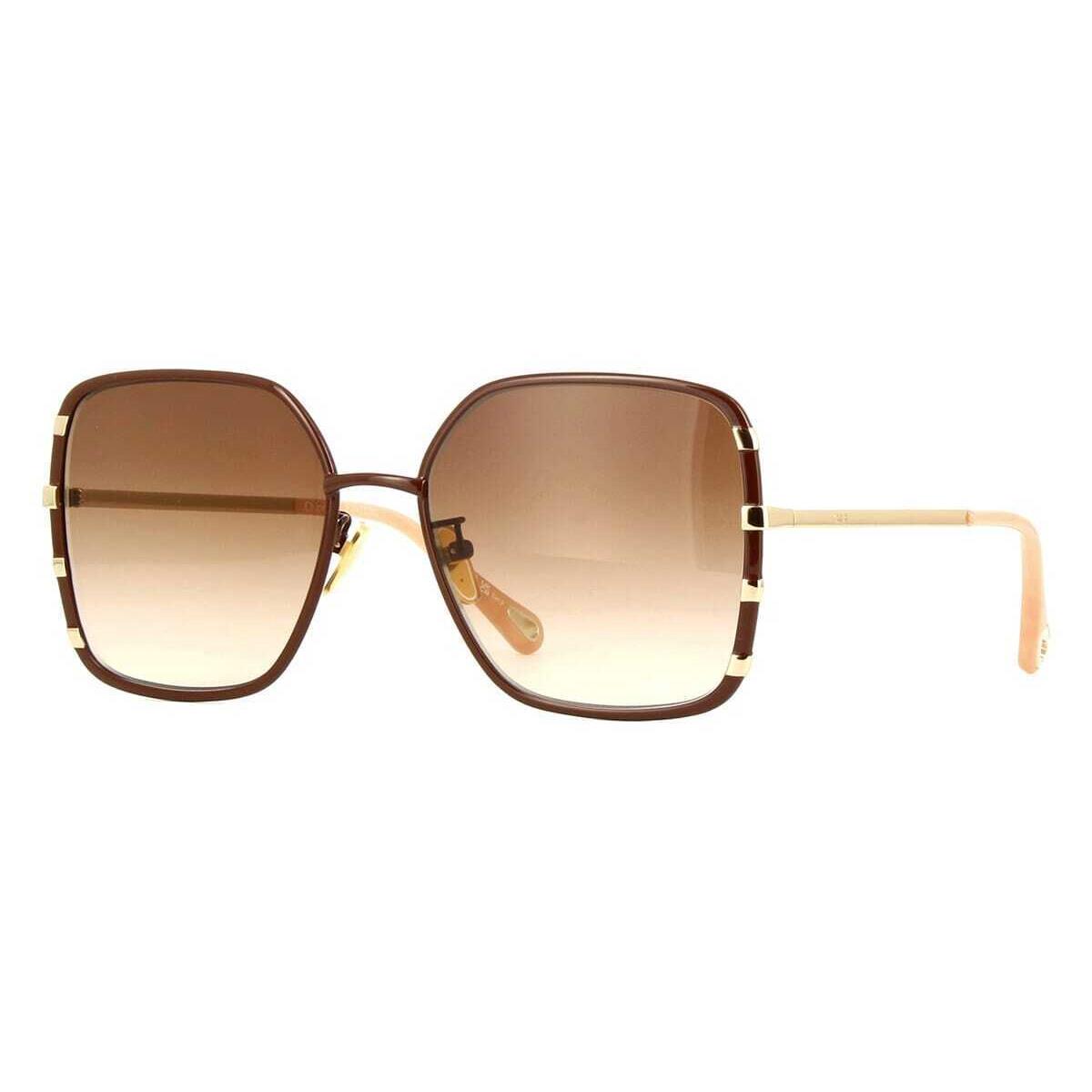 Chloe CH0143S 005 Sunglasses Brown Gold Frame Brown Lenses 59mm