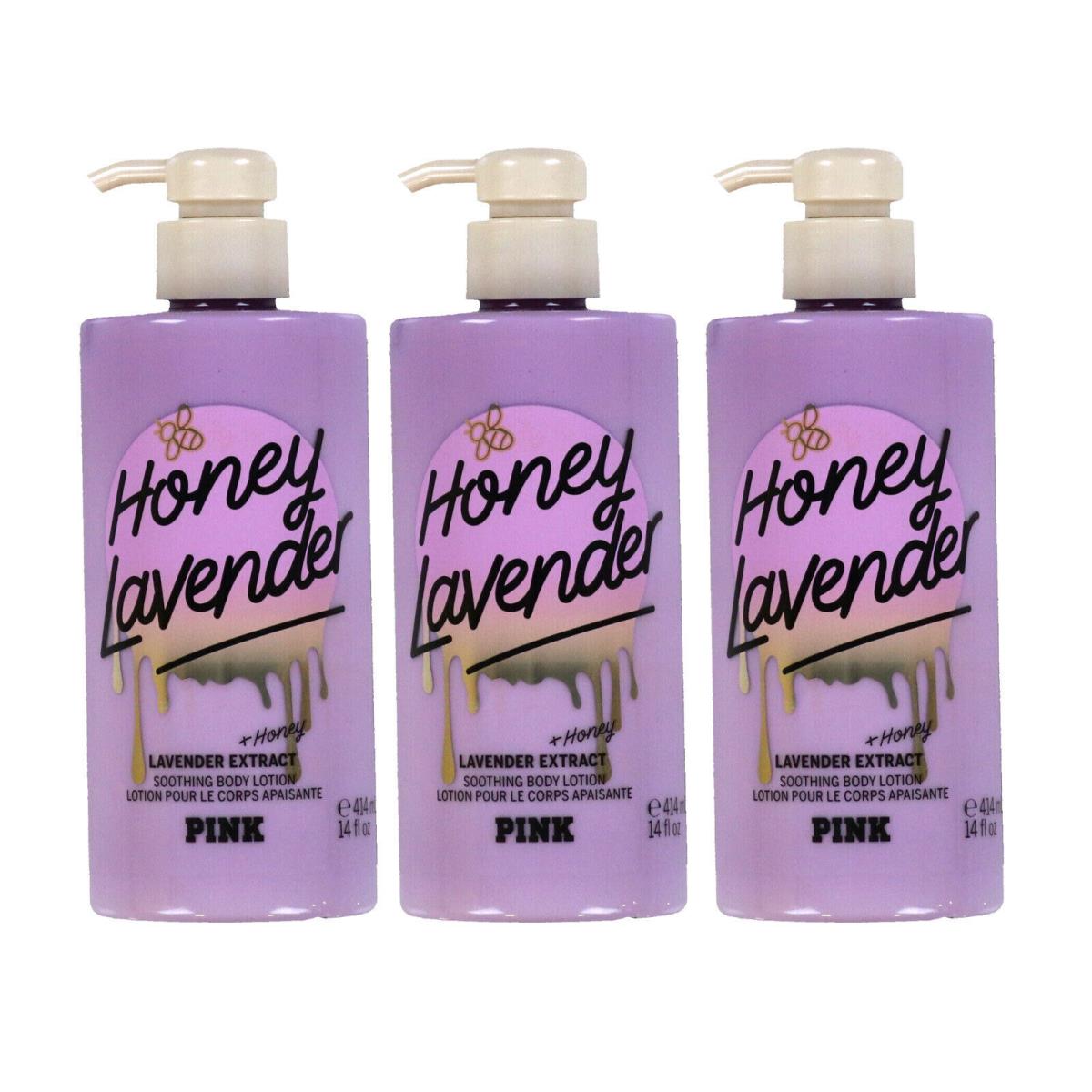 Victoria`s Secret Pink Body Lotion 14 Fl Oz Lot Of 3 Moisturizing Fragrance Honey Lavender