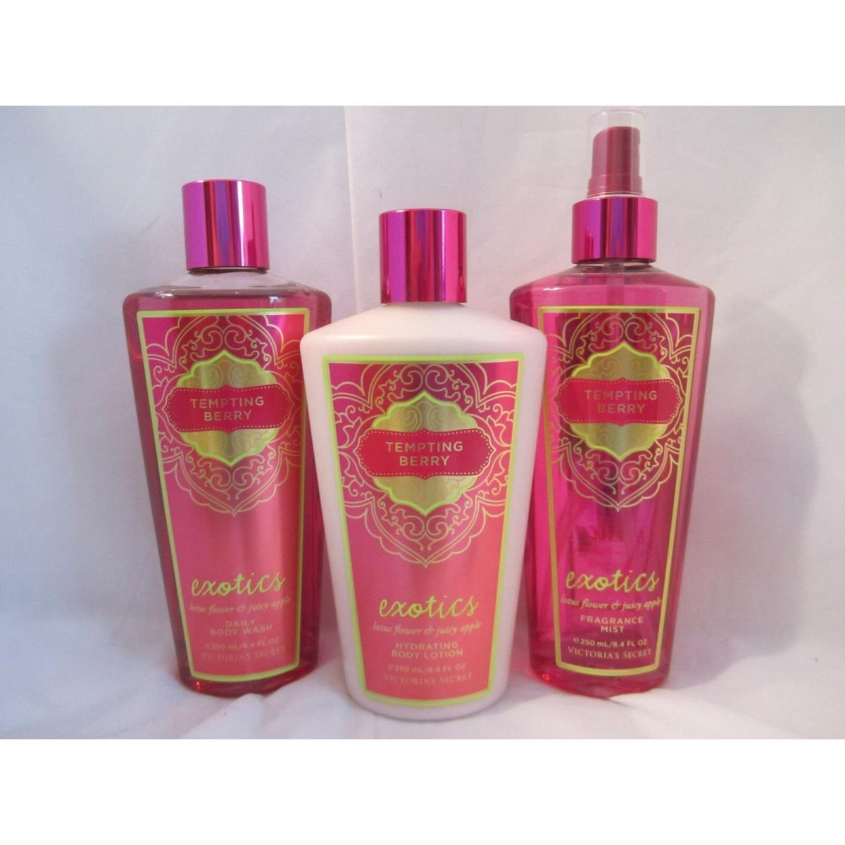 Victoria`s Secret Set of 3 Wash/scrub Lotion Mist - U Pick Scent Tempting Berry - Exotics