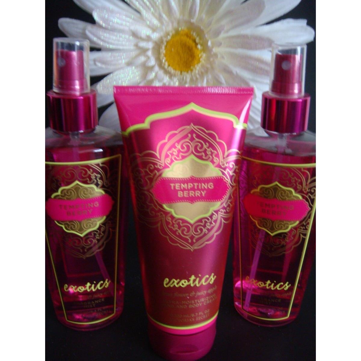 X3 Victoria`s Secret Tempting Berry Exotics Fragrance Mist Hand Body Cream 8.4OZ