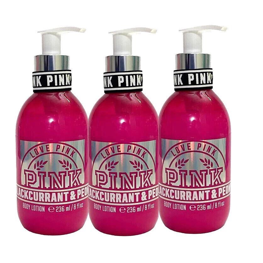 3 Victoria`s Secret Pink Body Lotion Love Pink Blackcurrant Peony 8 OZ