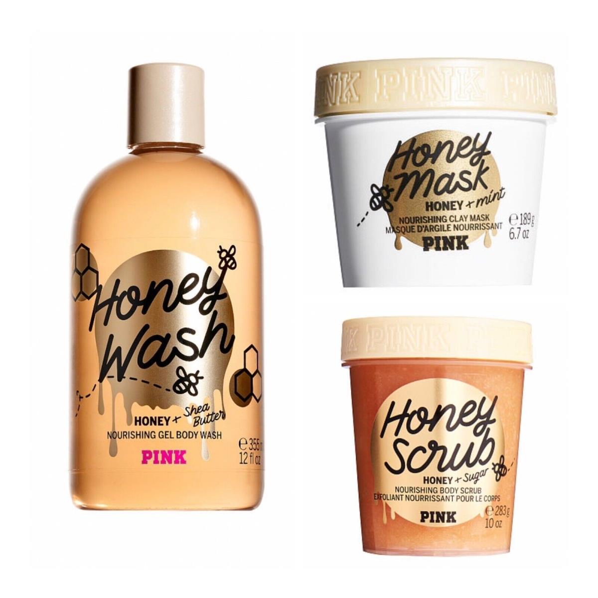 Victoria`s Secret Pink Honey Nourishing Gel Body Wash / Face Mask / Body Scrub