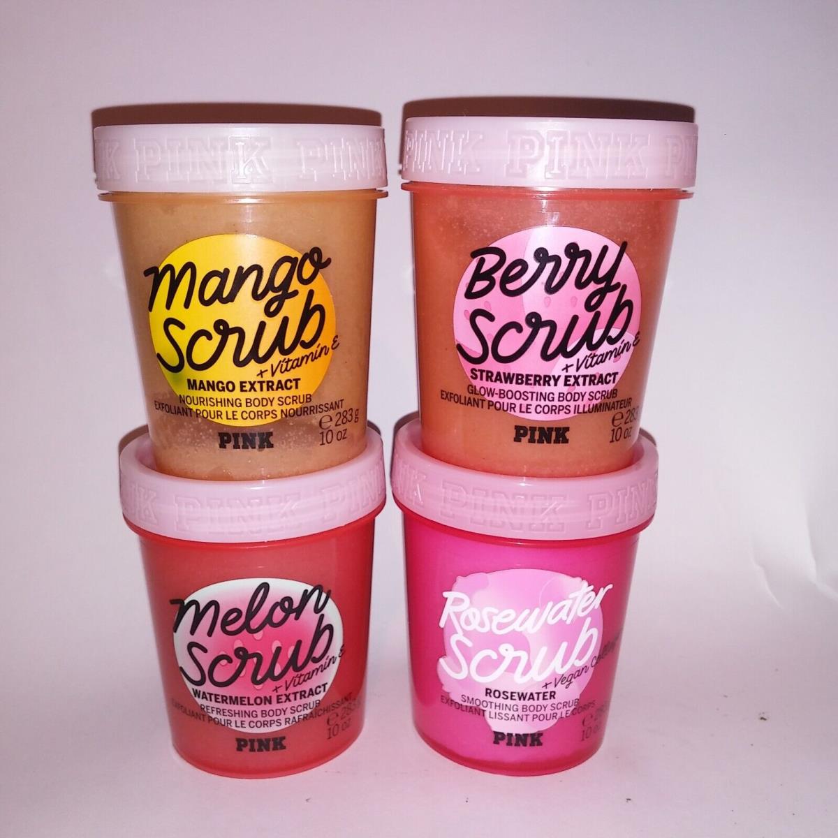 Set of 4 Victoria Secret Pink Body Scrub Watermelon Rosewater Mango Strawberry