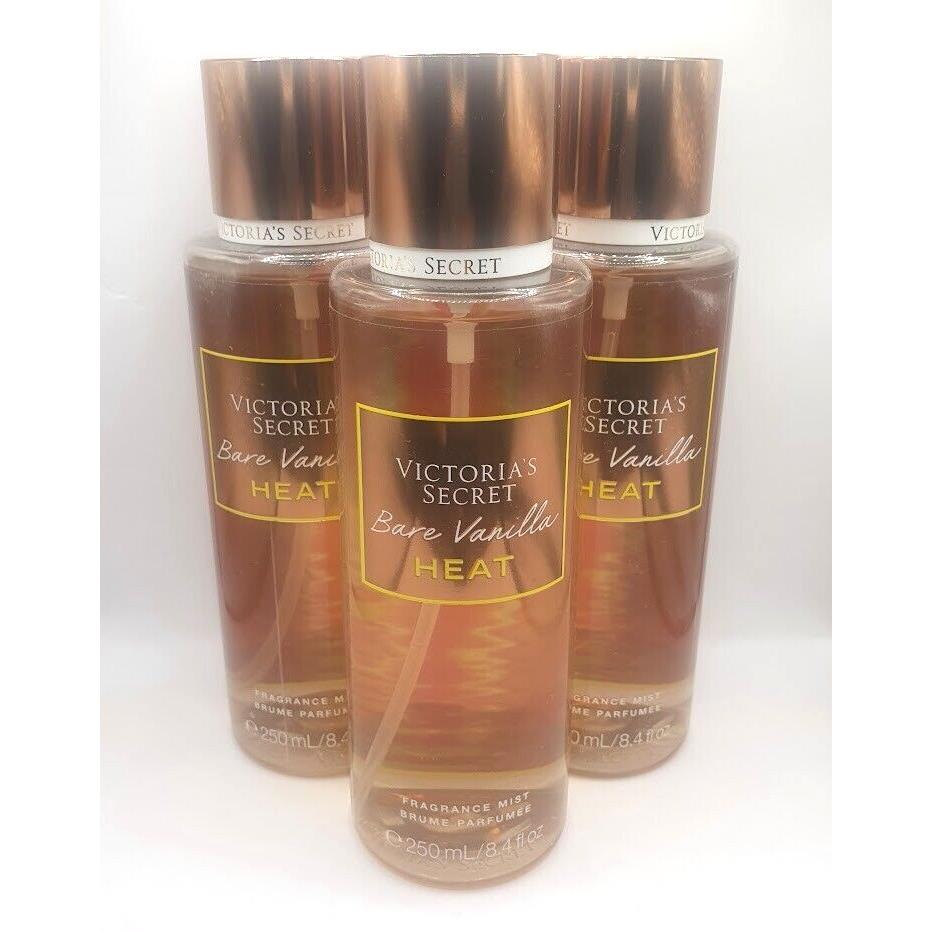 Victoria`s Secret Bare Vanilla Heat Body Mist 8.4 FL OZ Set OF 3