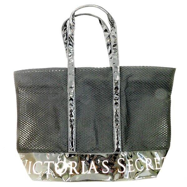 Victoria`s Secret Black Mesh and Plastic Tote with Zipper