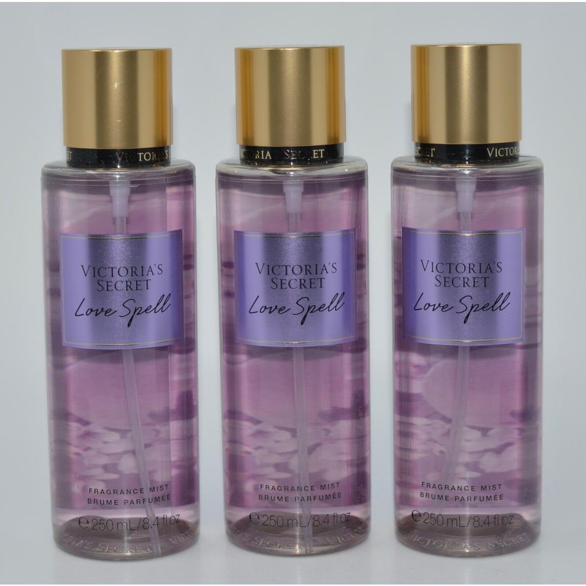 3 Victoria`s Secret Love Spell Fragrance Mist Body Spray 8.4OZ Large Purple