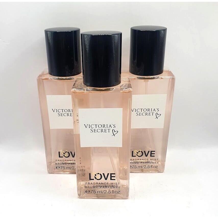 Victoria`s Secret Love Fragrance Body Mist 2.5 FL OZ Each Travel Size Set OF 3