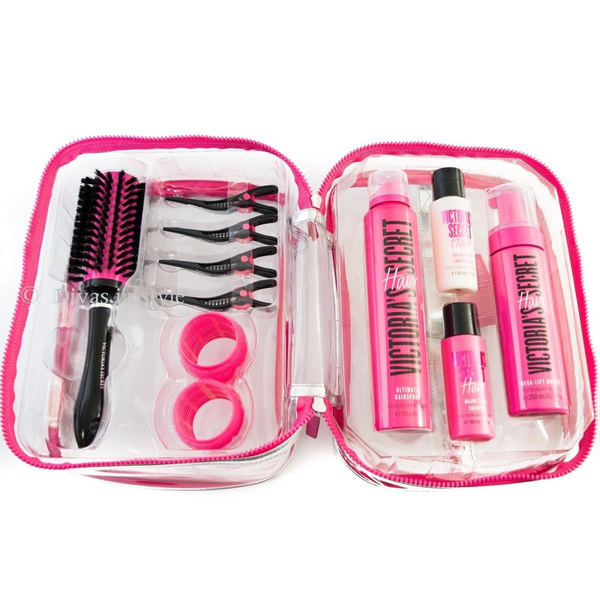 Victorias Secret Bombshell Blowout Hair Kit Travel Train Case Shampoo Brush