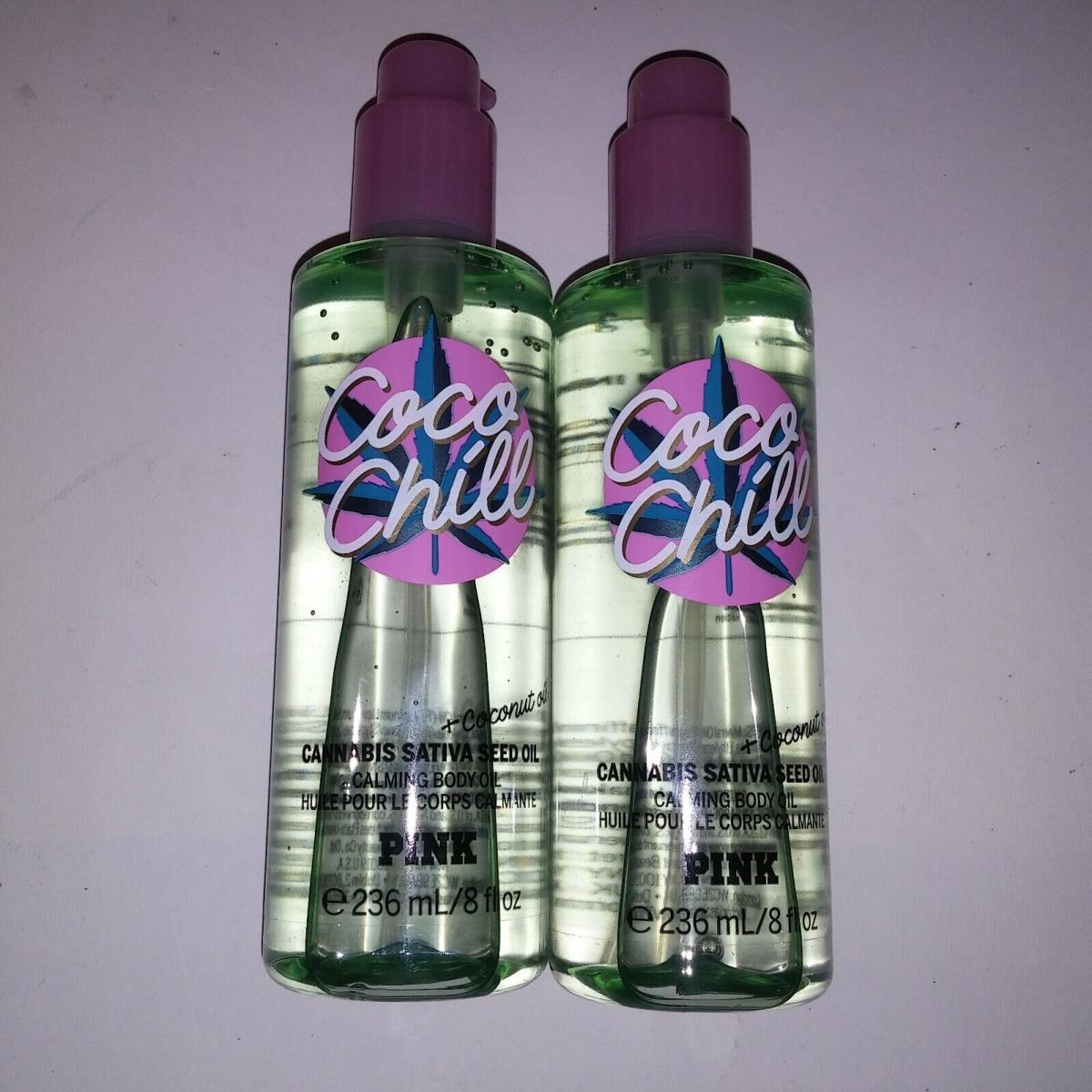 Set of 2 Victoria Secret Pink Coco Chill Calming Body Oil Full Size 8oz Each Gi