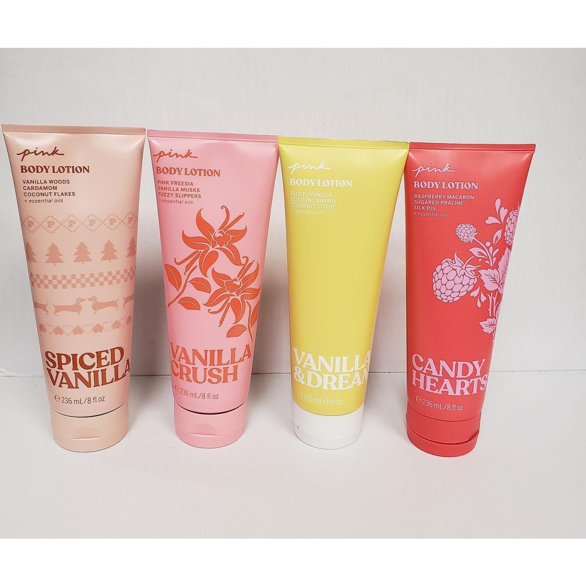 Victoria`s Secret Pink Body Lotion Vanilla Dream/candy Hearts Set of 4 DD7/2