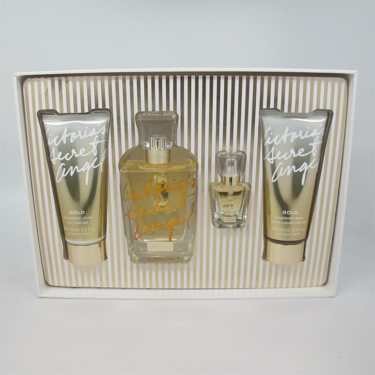 Angel Gold by Victoria`s Secret 4 Pc Set: 2.5 oz Spray Mini Lotion Gel