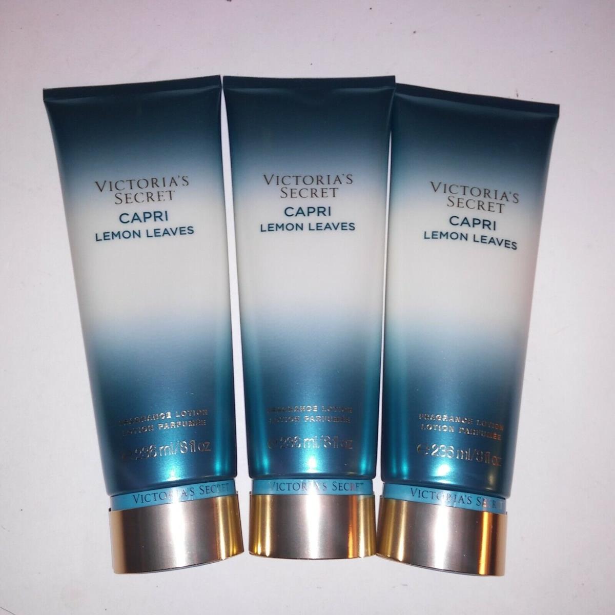 Set of 3 Victoria Secret Lotion Capri Lemon Leaves Fragrant Moisturizing Gift Se