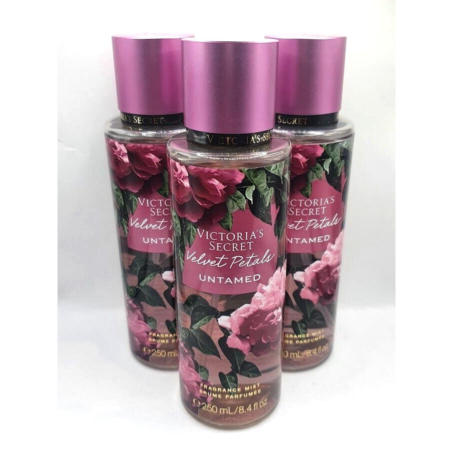 Victoria`s Secret Velvet Petals Untamed Body Mist 8.4 FL OZ Set OF 3