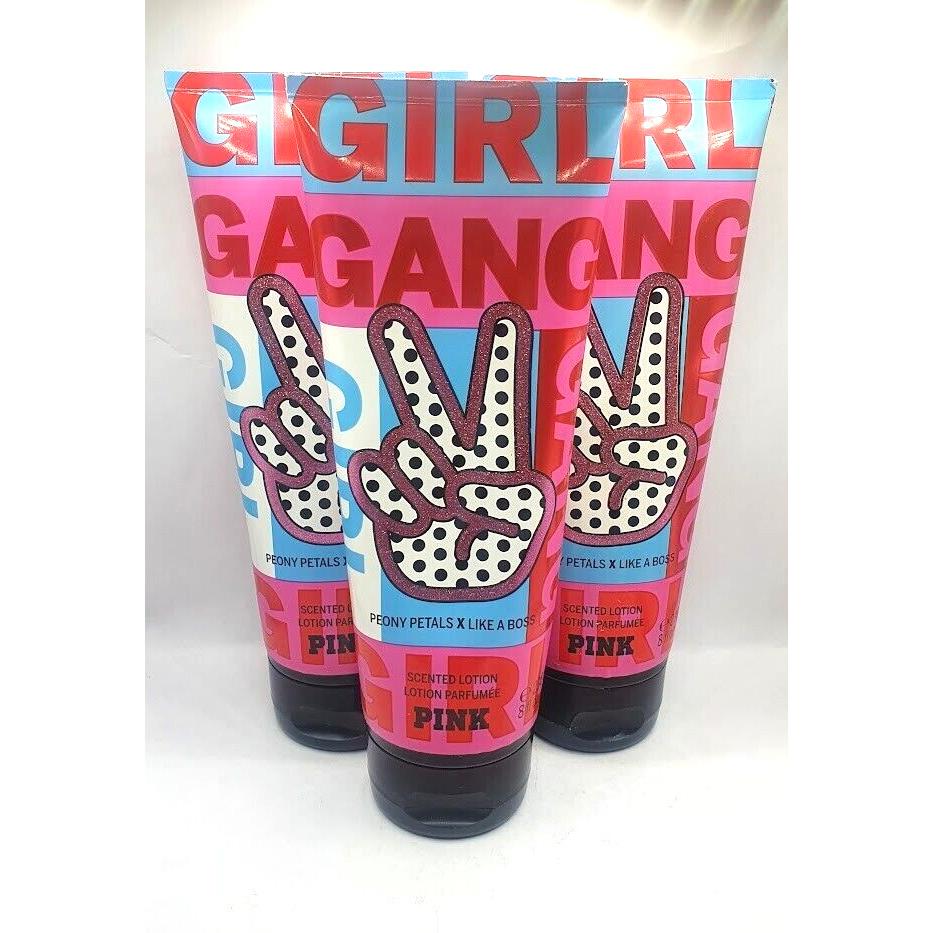 Victoria`s Secret Pink Girl Gang Body Lotion 8.0 FL OZ Set OF 3