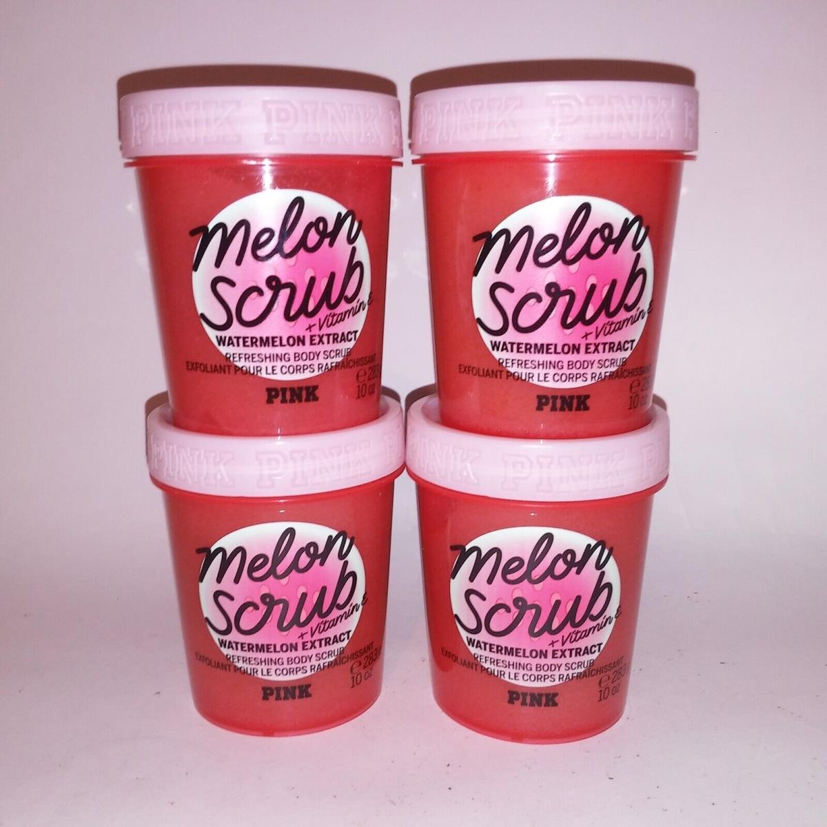 Set of 4 Victoria Secret Pink Melon Body Scrub Watermelon Full Size10oz Each