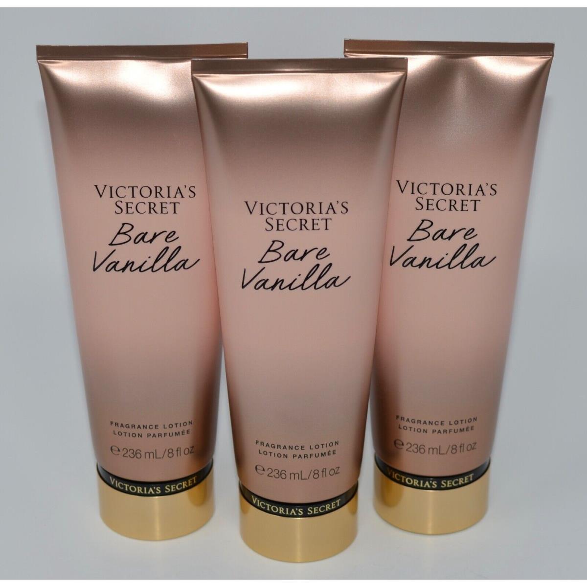 3 Victoria`s Secret Bare Vanilla Fragrance Lotion Body Hand Cream 8 OZ Large