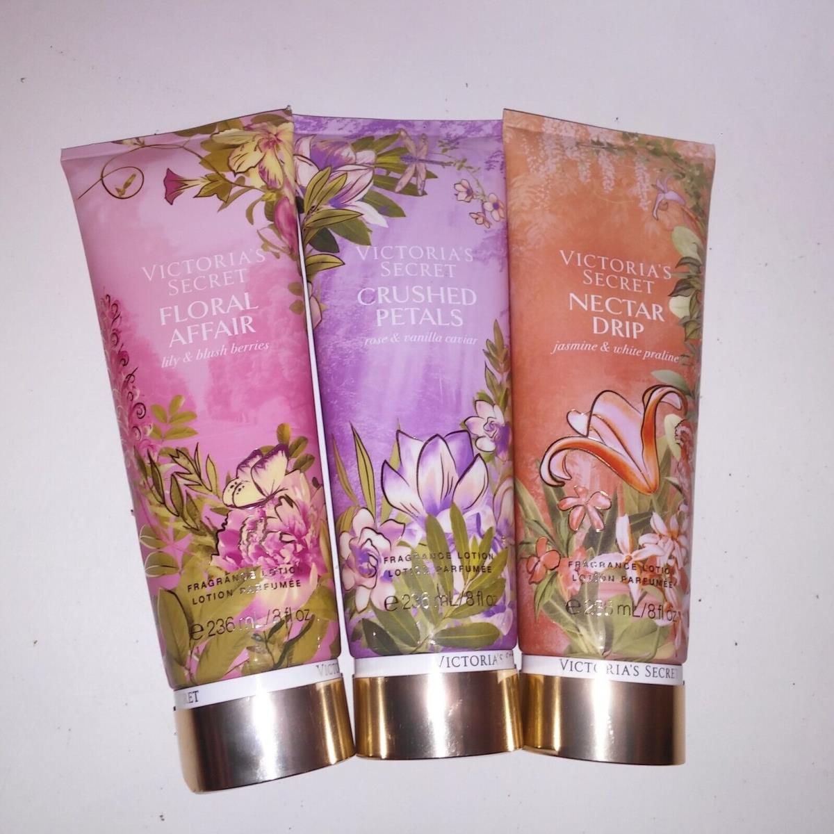 Set of 3 Victoria Secret Body Lotion Floral Affair Nectar Drip Crushed Petals Fu