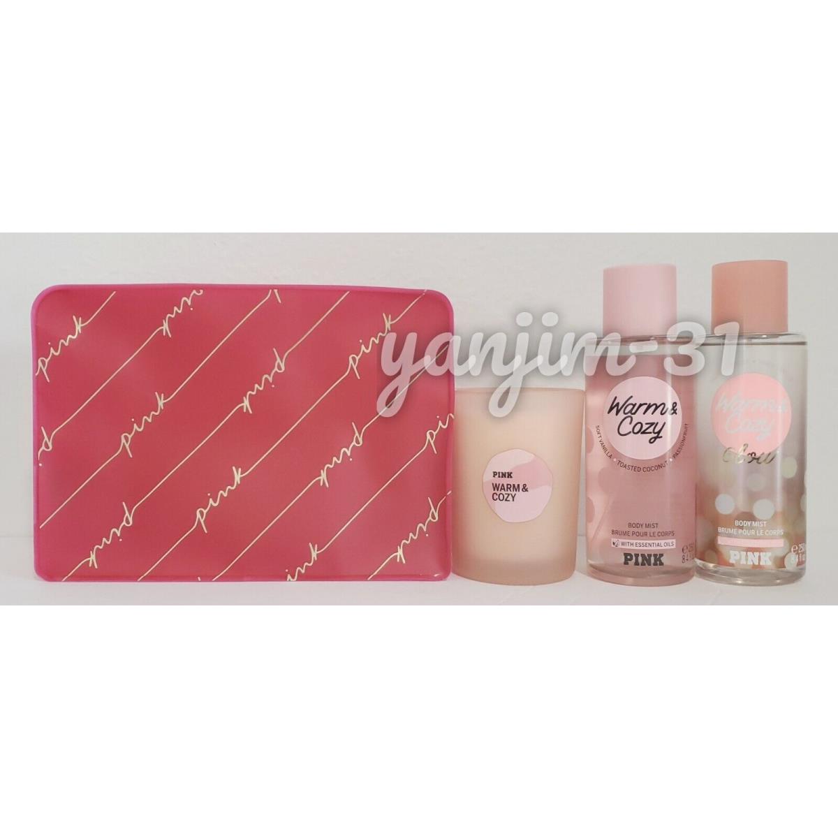 Victoria Secret Pink Warm Cozy Bundle Set - 2 Mist + Bag + Candle