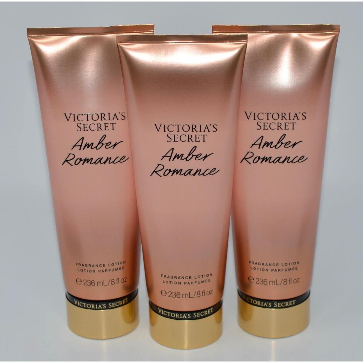 3 Victoria`s Secret Amber Romance Fragrance Lotion Body Hand Cream 8OZ Large