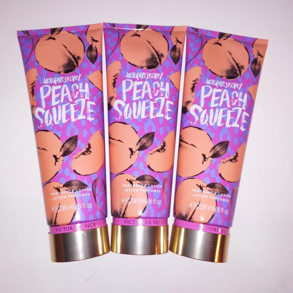 Set of 3 Victoria Secret Lotion Peach Squeeze Fragrant Full Size Moisturizer