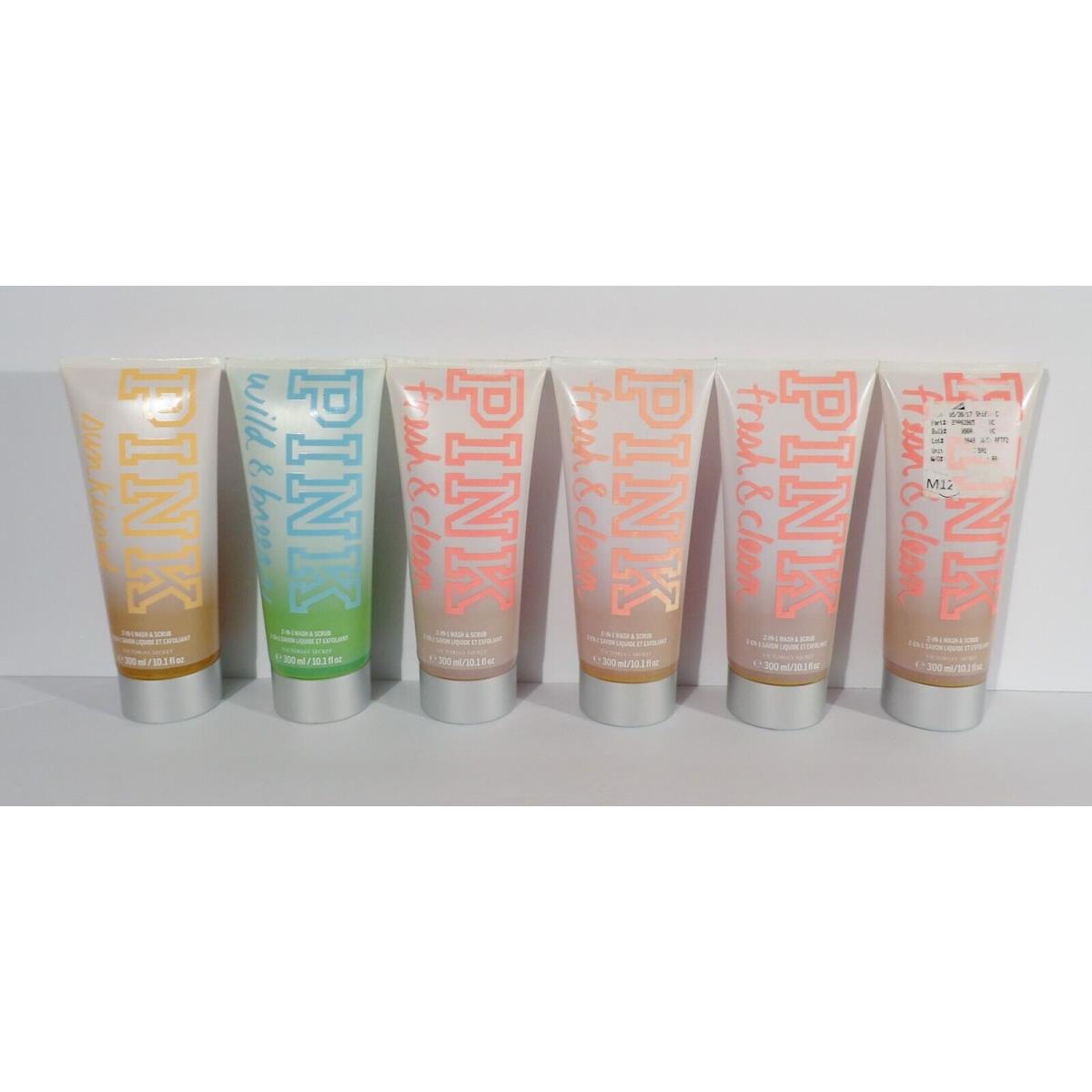 6 Victoria`s Secret Pink 2-in-1 Wash Scrub Sun Kissed Wild Breezy Fresh Clean