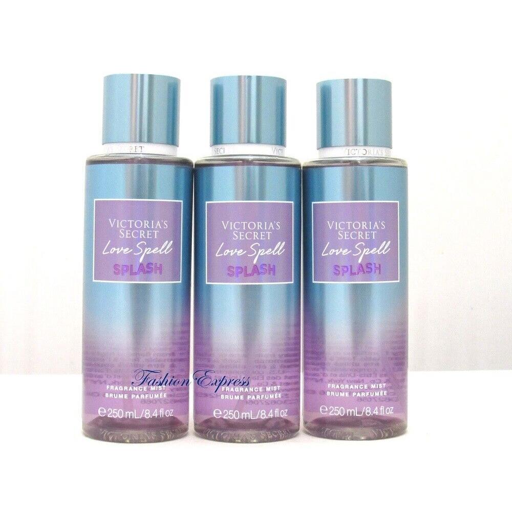 Victoria`s Secret Love Spell Splash Body Mist Spray 8.4 FL OZ Lot OF 3 Pcs