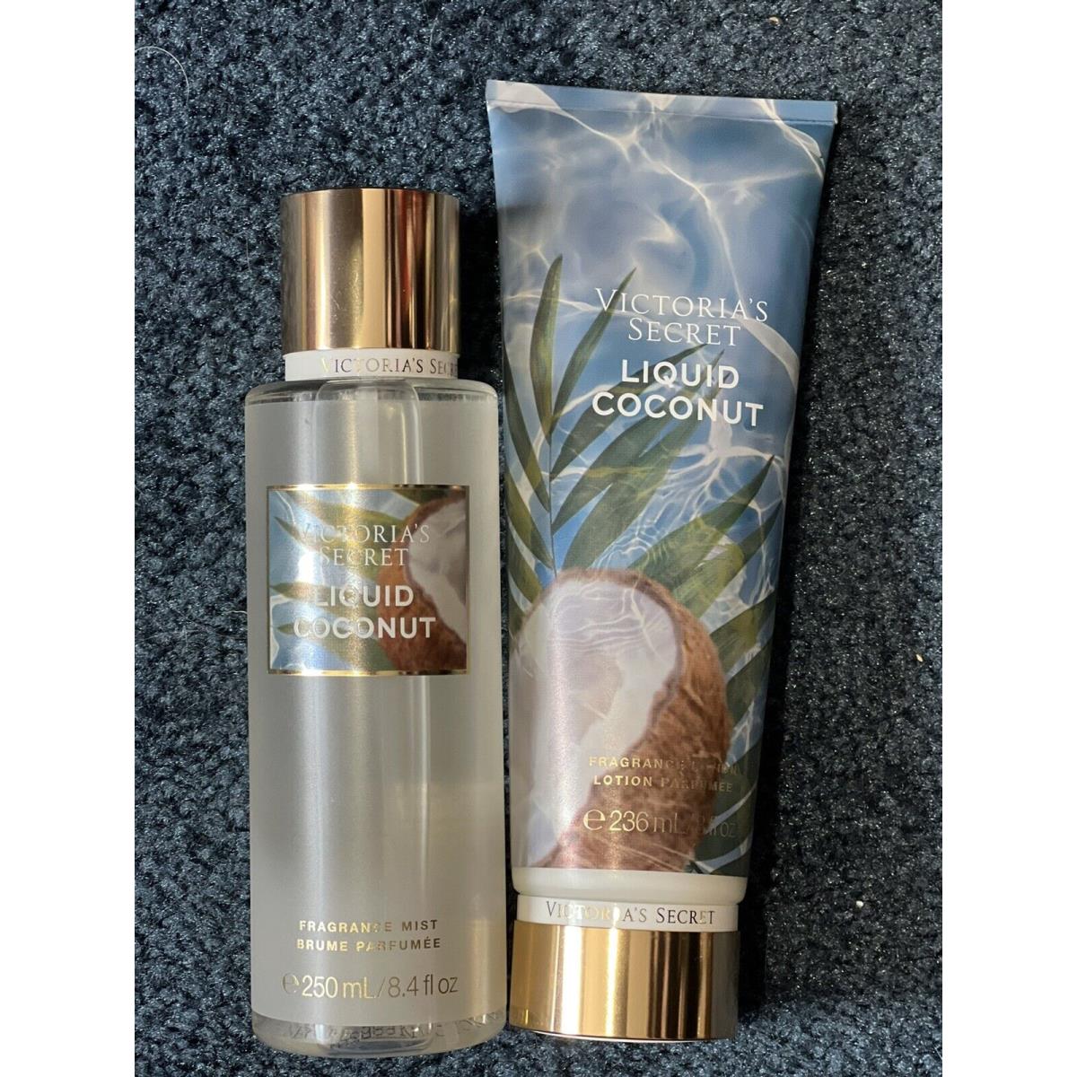 Victoria`s Secret 2 PC Set Liquid Coconut Fragrance Mist Spray Lotion