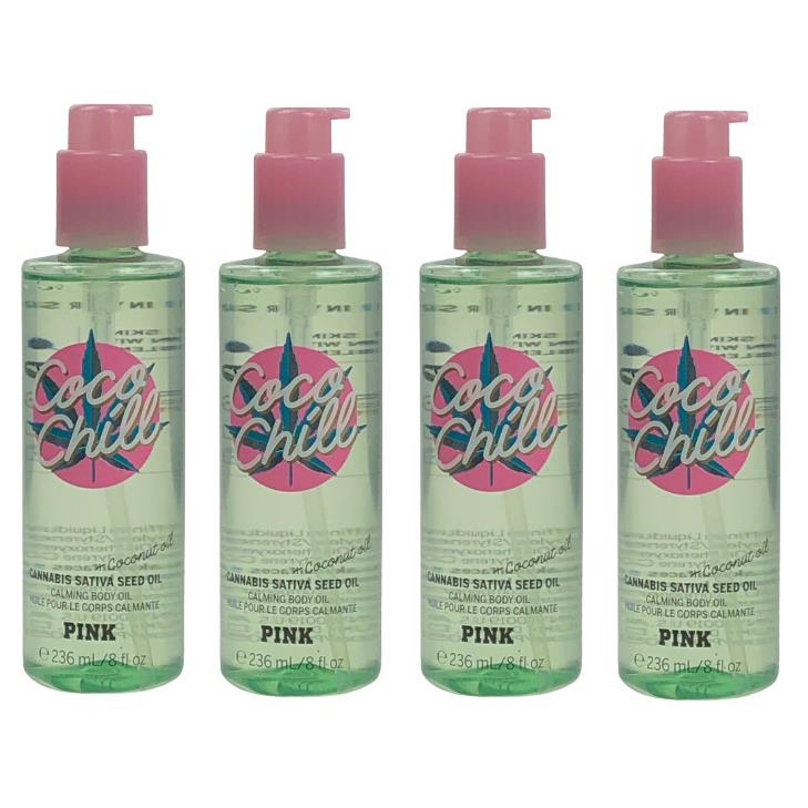 Lot OF 4 Victoria`s Secret Pink Coco Chill Cannabis Sativa Coconut Body Oil 8 oz