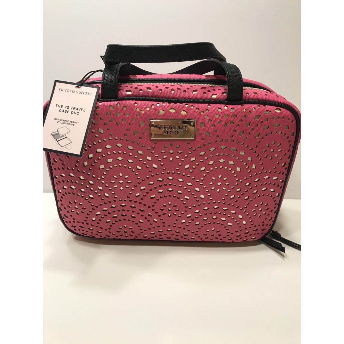 Victoria`s Secret Travel Case Duo Pink Python Beauty Bag Makeup Organizer Rare