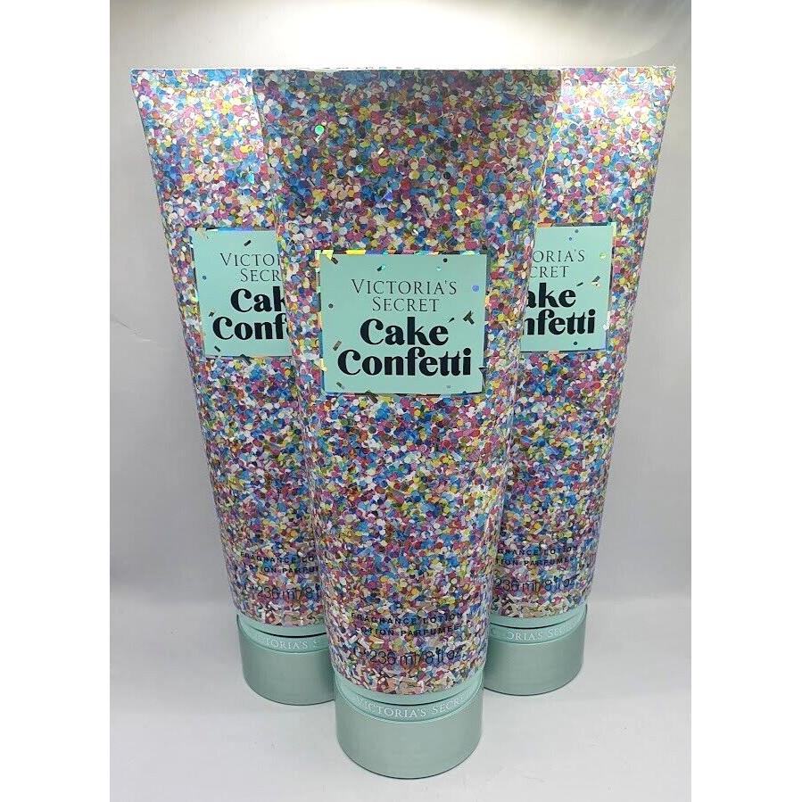 Victoria`s Secret Cake Confetti Body Lotion 8.0 FL OZ Set OF 3