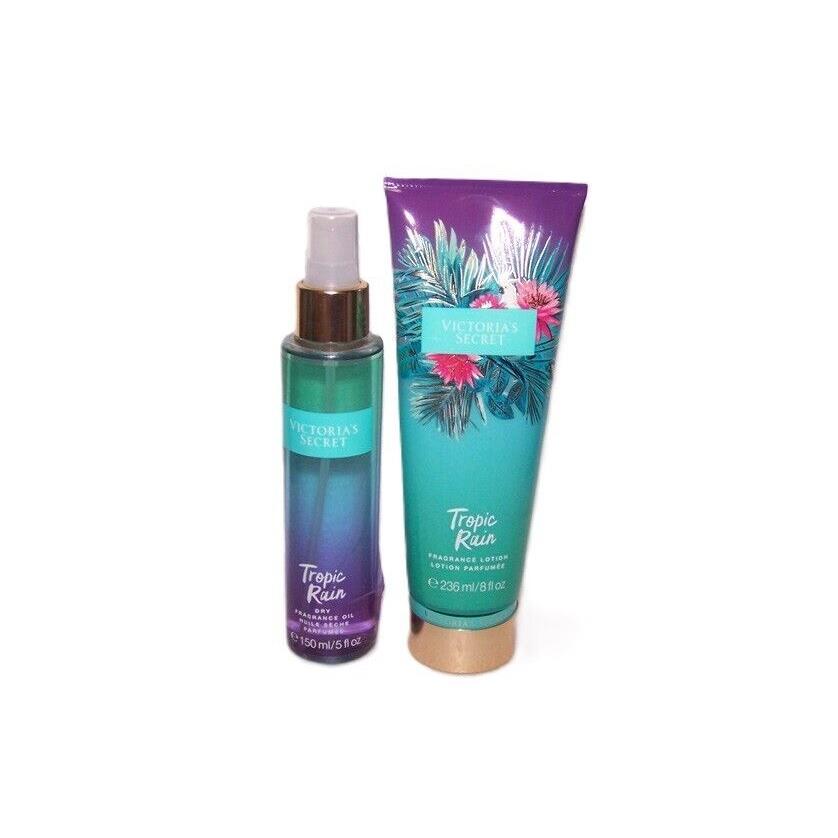 Victoria`s Secret Tropic Rain Dry Fragrance Oil Spray Lotion 2 Piece Set