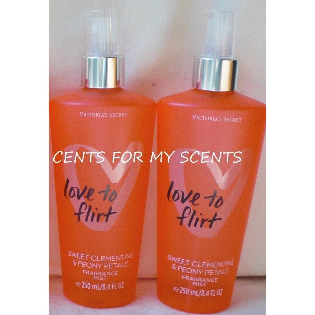 Victoria`s Secret Love TO Flirt Peony Clementine Mist Splash 8.4 OZ X2