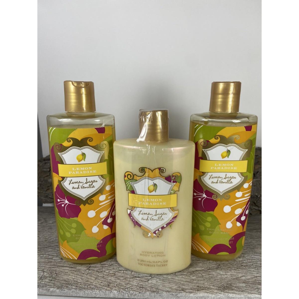 3pc Victoria`s Secret Paradise Lemon Vanilla Sugar Shower Gel Wash Lotion