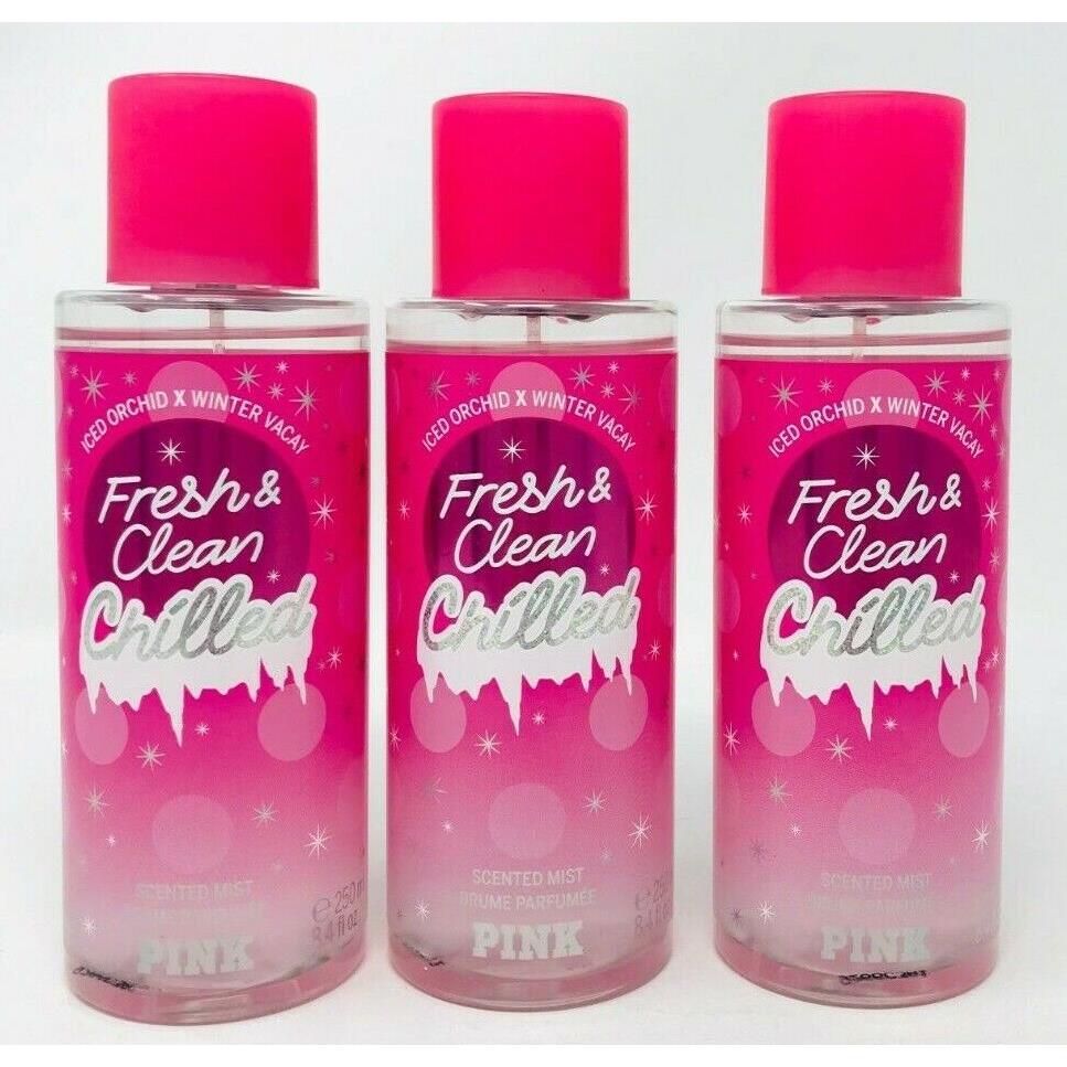 3 Victoria`s Secret Pink Fresh Clean Chilled Fragrance Body Mist 8.4 FL OZ