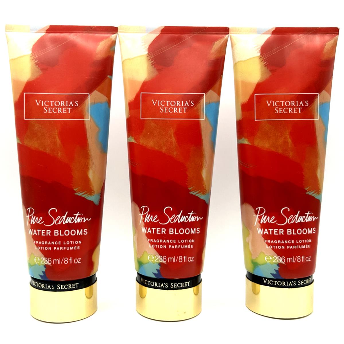 3 Victoria`s Secret Pure Seduction Water Blooms Fragrance Lotions 8 FL OZ