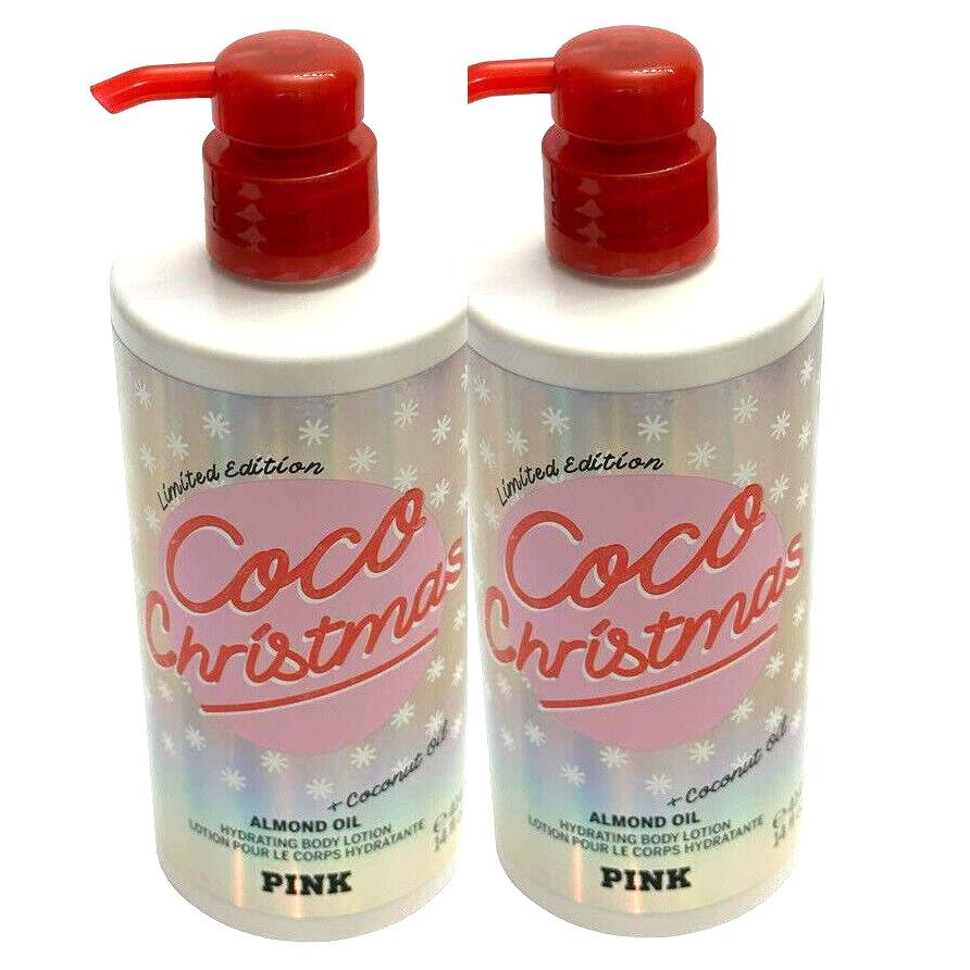 2 Victoria`s Secret Pink Hydrating Body Lotion Almond Oil Coco Christmas